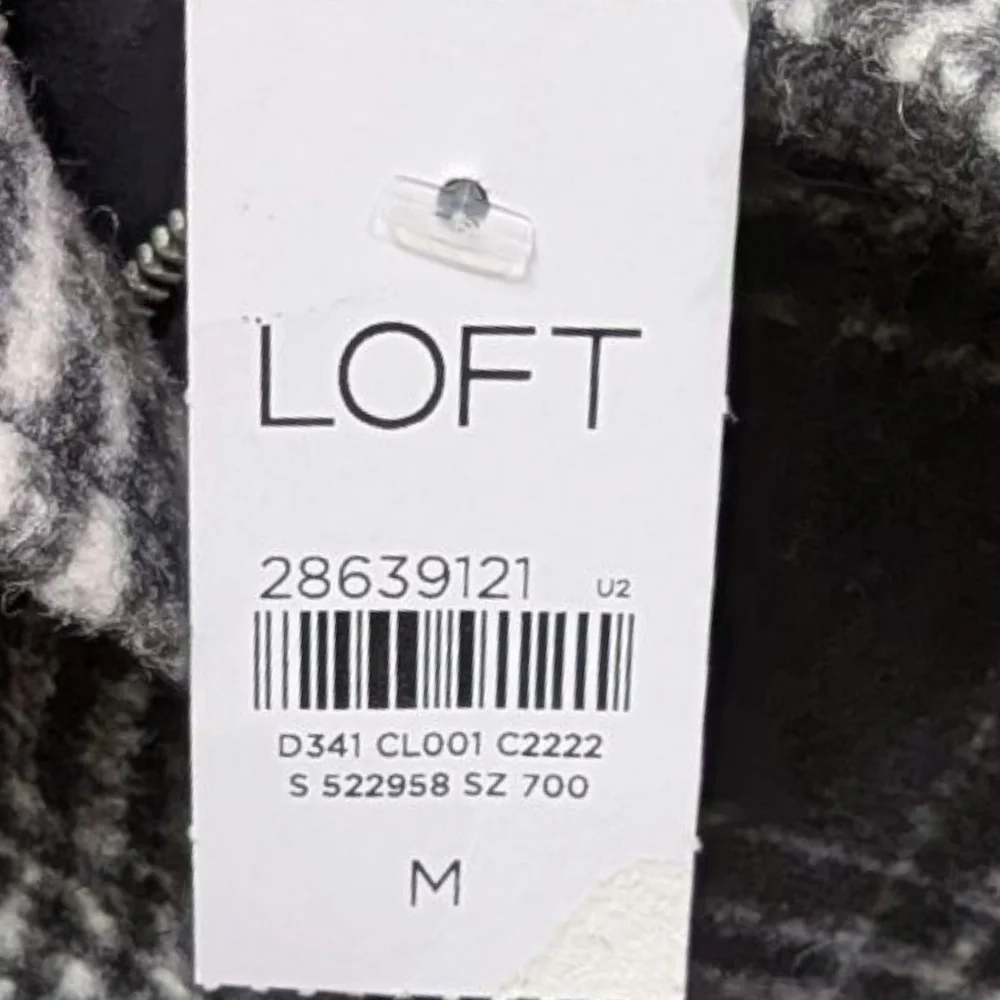 {FLAW} Lane Bryant Black and White Plaid Funnel Neck Pea Car Wool Blend Coat (M) - Picture 4 of 11